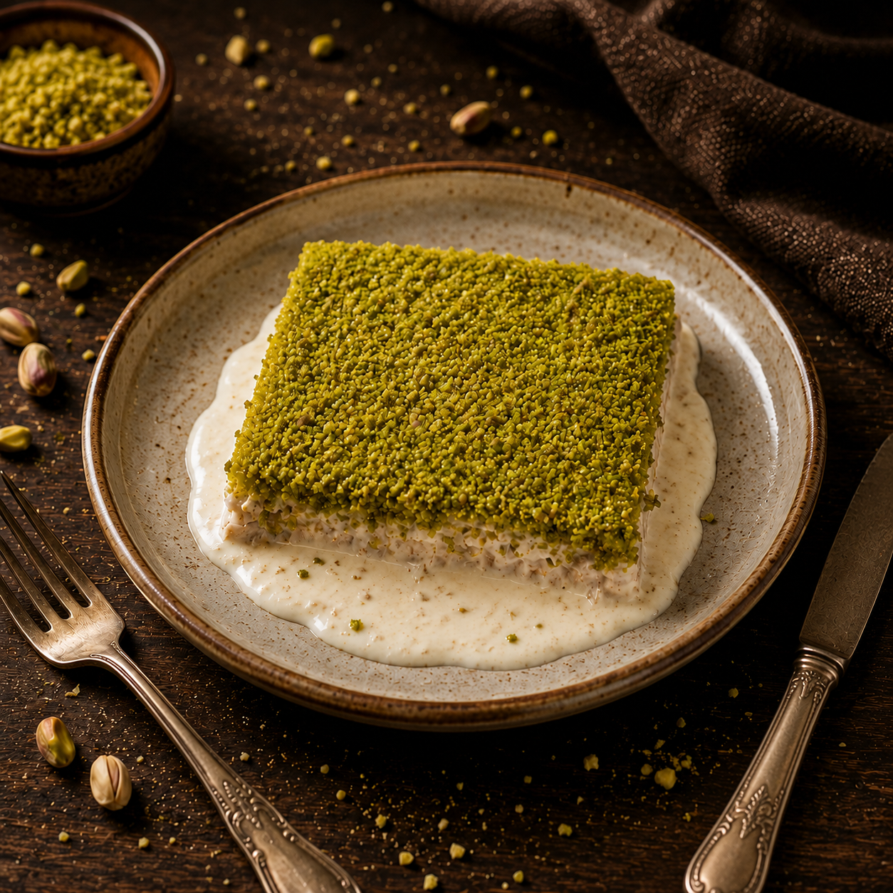 Fıstıklı Kadayıf sunumu
